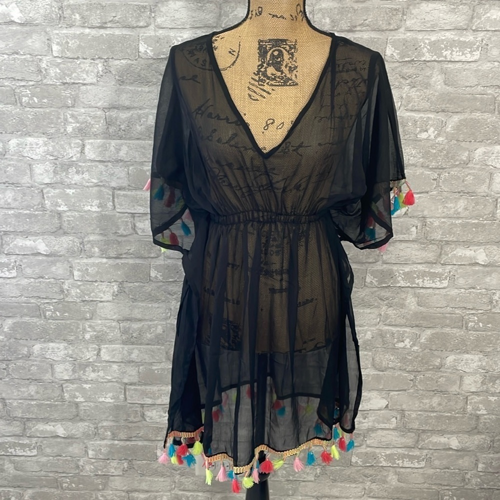 Cruise Club Black Tassel Swim Coverup
